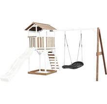 Spielturm axi Beach Tower mit Nestschaukel Holz braun weiß Rutsche weiß