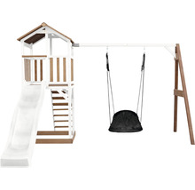 Spielturm axi Beach Tower mit Nestschaukel Holz braun weiß Rutsche weiß