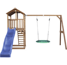 Spielturm axi Beach Tower mit Nestschaukel rund Holz braun Rutsche blau