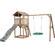 Spielturm axi Beach Tower mit Nestschaukel rund Holz braun Rutsche grau