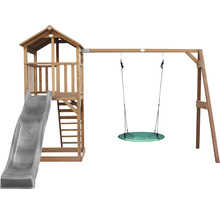Spielturm axi Beach Tower mit Nestschaukel rund Holz braun Rutsche grau