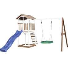Spielturm axi Beach Tower mit Nestschaukel rund Holz braun weiß Rutsche blau