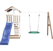 Spielturm axi Beach Tower mit Nestschaukel rund Holz braun weiß Rutsche blau