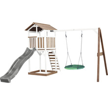 Spielturm axi Beach Tower mit Nestschaukel rund Holz braun weiß Rutsche grau