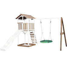 Spielturm axi Beach Tower mit Nestschaukel rund Holz weiß´braun Rutsche weiß
