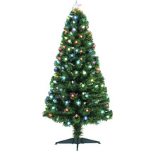 Sapin de Noël artificiel avec éclairage coloré et étoile au sommet.