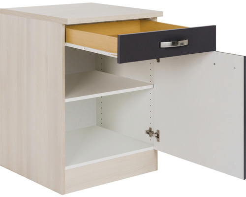 Table de chevet avec tiroir et compartiment ouvert