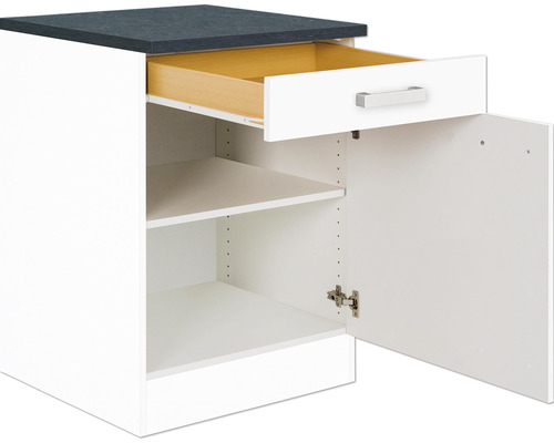 Meuble bas Optifit avec tiroir et porte pivotante Salo214 lxpxh 60 x 60 x 84,8 cm blanc mat démonté tirant réversible Meuble bas Optifit avec tiroir et porte pivotante Salo214 lxpxh 60 x 60 x 84,8 cm blanc mat démonté tirant réversible