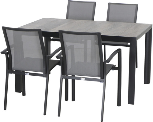 Dining-Set Siena Garden Velia SET 5-teilig Silva 140 4 x Sessel anthrazit,140 x 90 cm, WG Gartentischgruppe mit vier Stühlen für den Aussenbereich