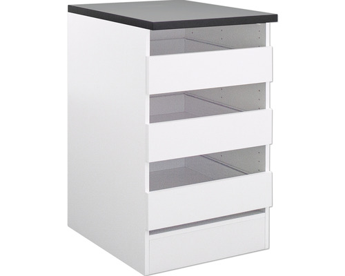 Unterschrank mit Schubladen und schwarzer Abdeckplatte