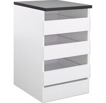 Weißer Schubladenschrank mit fünf Schubladen und dunkler Oberseite