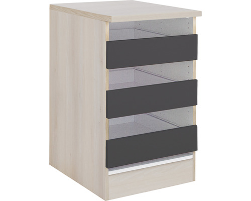 Meuble bas à tiroirs Optifit Porto220 60 x 60 x 84,8 cm façade anthracite mat corps acacia