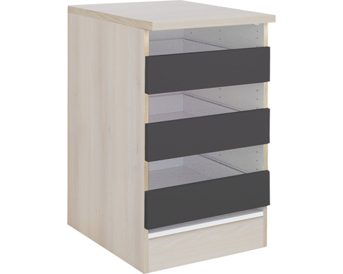 Schubladenunterschrank Optifit Porto220 BxTxH 60 x 60 x 84,8 cm Frontfarbe anthrazit matt Korpusfarbe akazie