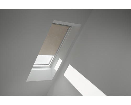 Store occultant VELUX beige sable à points à commande manuelle cadre blanc DKL PK04 4579SWL