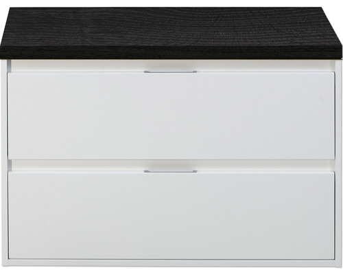 Waschtischunterschrank Sanox Porto Frontfarbe weiß hochglanz BxHxT 90,2 x 58,6 x 50 cm WT-Platte schwarz eiche Waschtischunterschrank Sanox Porto Frontfarbe weiß hochglanz BxHxT 90,2 x 58,6 x 50 cm WT-Platte schwarz eiche