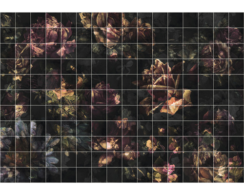 Papier peint panoramique intissé INX8-080 Ink Tiles Flowers 8 pcs. 400 x 280 cm