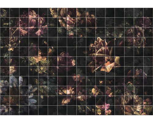 Papier peint panoramique intissé INX8-080 Ink Tiles Flowers 8 pcs. 400 x 280 cm Carreaux à motifs floraux