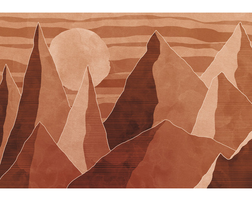 Papier peint panoramique intissé INX8-072 Ink Desert Mile 8 pcs. 400 x 280 cm Représentation graphique de montagnes et du soleil