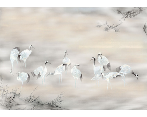 Papier peint panoramique intissé INX8-054 Ink Fulfillness 8 pcs. 400 x 280 cm Papier peint avec motif de grue