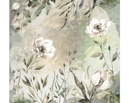 Papier peint panoramique intissé INX6-046 Ink Petite Brise 6 pcs. 300 x 280 cm Peinture avec des fleurs et des feuilles