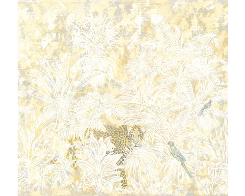 Papier peint panoramique intissé INX6-067 Ink Jungle Maze 6 pcs. 300 x 280 cm Papier peint avec motif de jungle, comprenant un léopard et des perroquets
