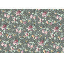 Blümchenmuster mit Rosen und Blättern auf einem netzartigen Hintergrund