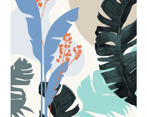Papier peint panoramique intissé INX6-085 Ink Tropical Shapes 6 pcs. 300 x 280 cm Illustration avec des feuilles et des éléments floraux