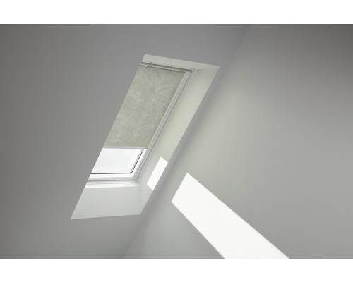 Store tamisant VELUX olive à pois à commande manuelle cadre aluminium RFL Y45 4165S