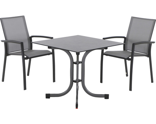 Dining-Set Siena Garden Velia SET 3-teilig Sola 80 x 80 2 x Sessel anthrazit, 80 x 80 cm, HPL Gartentischset mit quadratischem Tisch und zwei Stühlen