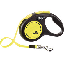 Laisse pour chiens flexi New Classic Neon sangle Taille S 5 m noire
