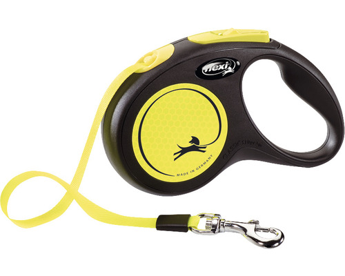 Laisse pour chiens flexi New Classic Neon sangle Taille S 5 m noire Laisse à enrouleur Flexi pour chiens