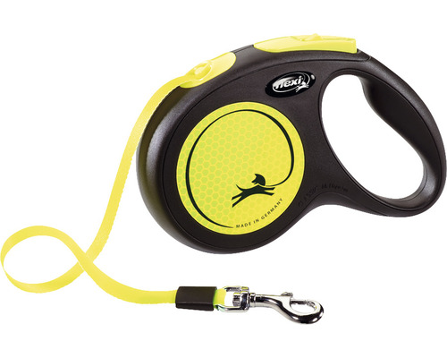 Laisse pour chiens flexi New Classic Neon sangle Taille M 5 m noire Laisse à enrouleur Flexi pour chiens