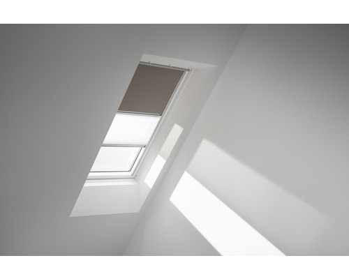 Kit éco Velux store occultant nougat uni et store plissé blanc à commande manuelle cadre blanc DFD C02 4574SWL