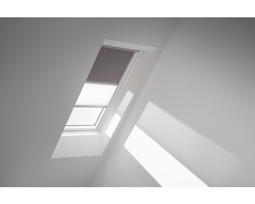 Kit éco Velux store occultant taupe uni et store plissé blanc à commande manuelle cadre aluminium DFD C02 4577S