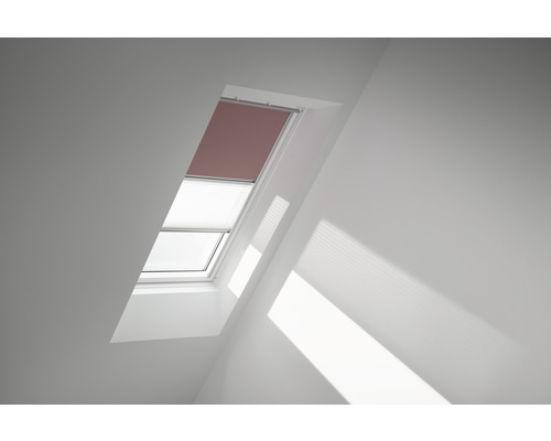 Kit éco Velux store occultant bois de rose uni et store plissé blanc à commande manuelle cadre aluminium DFD F08 4578S