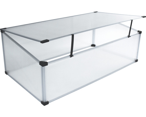 Frühbeet aus Kunststoff mit Aluminiumrahmen und aufklappbarem Deckel