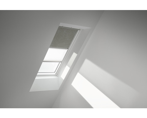 Kit éco VELUX store occultant olive à pois plus store plissé blanc à commande manuelle cadre blanc DFD M08 4575SWL