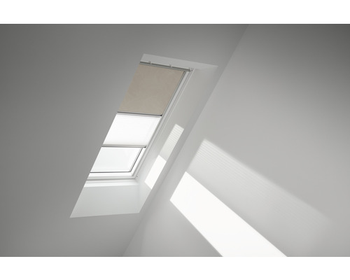 Kit éco VELUX store occultant beige sable à pois plus store plissé blanc à commande manuelle cadre aluminium DFD C02 4579S