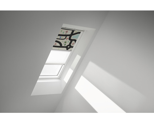 Store duo VELUX store occultant Kids Rues plus store plissé blanc cadre aluminium DFD U08 4655S