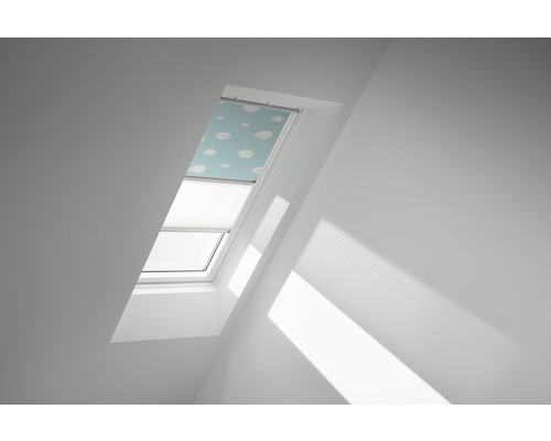 Store duo VELUX store occultant Kids Ciel bleu plus store plissé blanc cadre blanc DFD S10 4660SWL