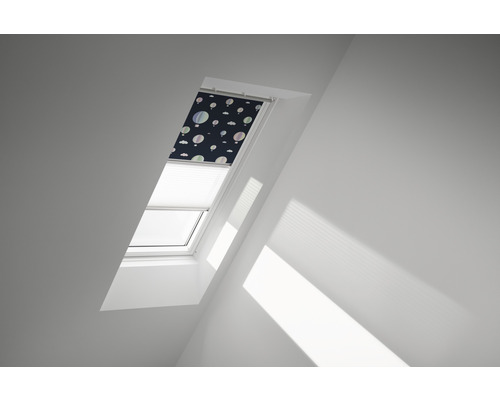 Store duo VELUX store occultant Kids Montgolfières plus store plissé blanc cadre blanc DFD P06 4666SWL