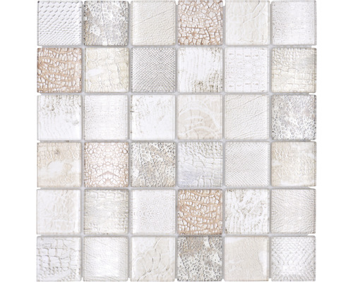 Mosaïque en verre XCM WL38 beige aspect peau de reptile 29,8x29,8 cm