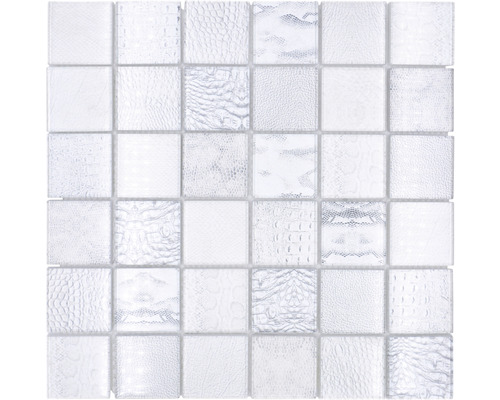 Glasmosaik XCM WL18 weiß Reptilienhaut-Optik 29,8x29,8 cm