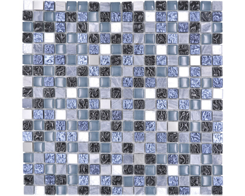 Mosaïque en verre XCM M670 mélange gris/bleu 30x30 cm