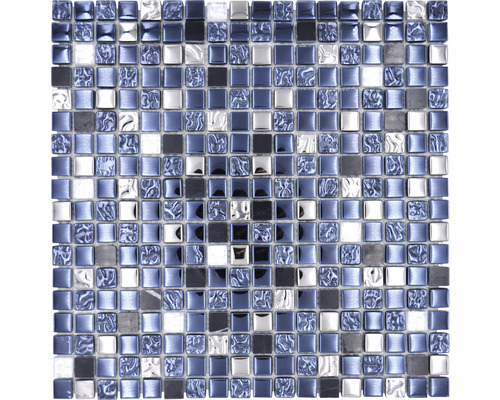 Mosaïque en verre XCM M660 mélange noir/argent 30x30 cm Mosaïque avec éléments carrés en verre et en pierre
