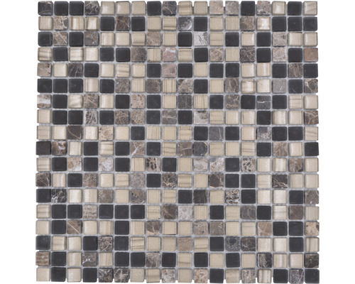 Mosaïque en verre XCM M580 mélange marron 30x30 cm Motif de carreaux de mosaïque carrée avec différentes nuances de pierre