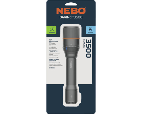 NEBO DaVinci 3500 Lumen Taschenlampe, wiederaufladbar, wasserdicht, mit Powerbank und Smart Power Control Funktion