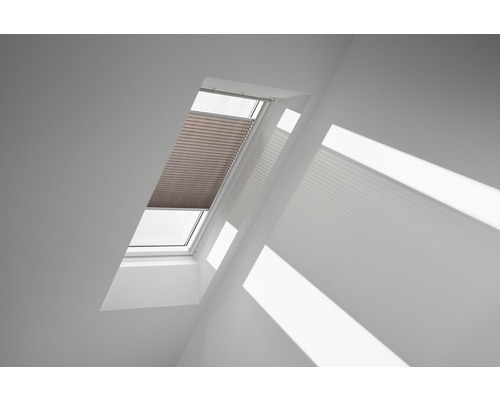 Store plissé Velux mocca à pois à commande manuelle FHL FK04 1276SWL