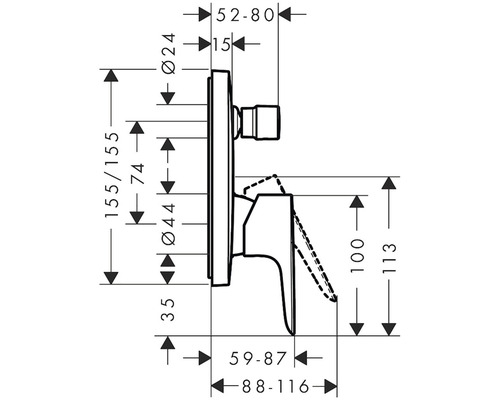 Dessin technique d''un robinet avec indications de dimension