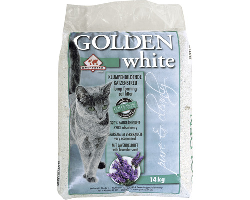 Litière pour chat Golden white senteur lavande 14 kg Sac de litière pour chat Golden White parfumée à la lavande, 14 kilogrammes